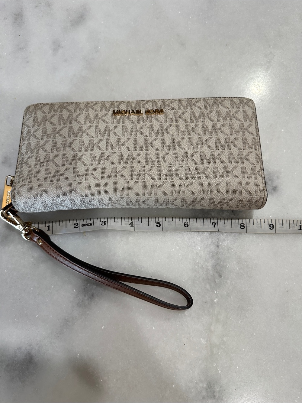 Michael Kors Beige Logo Zip-Around Wristlet Wallet